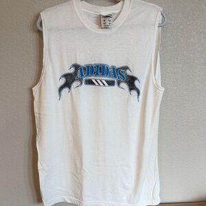 adidas White Sleeveless Tank Top with Blue Logo